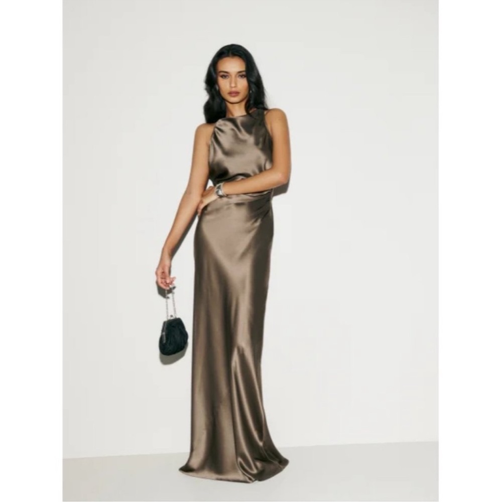 Reformation Anaiis Silk Dress in Morel Brown Maxi Open Back size 4